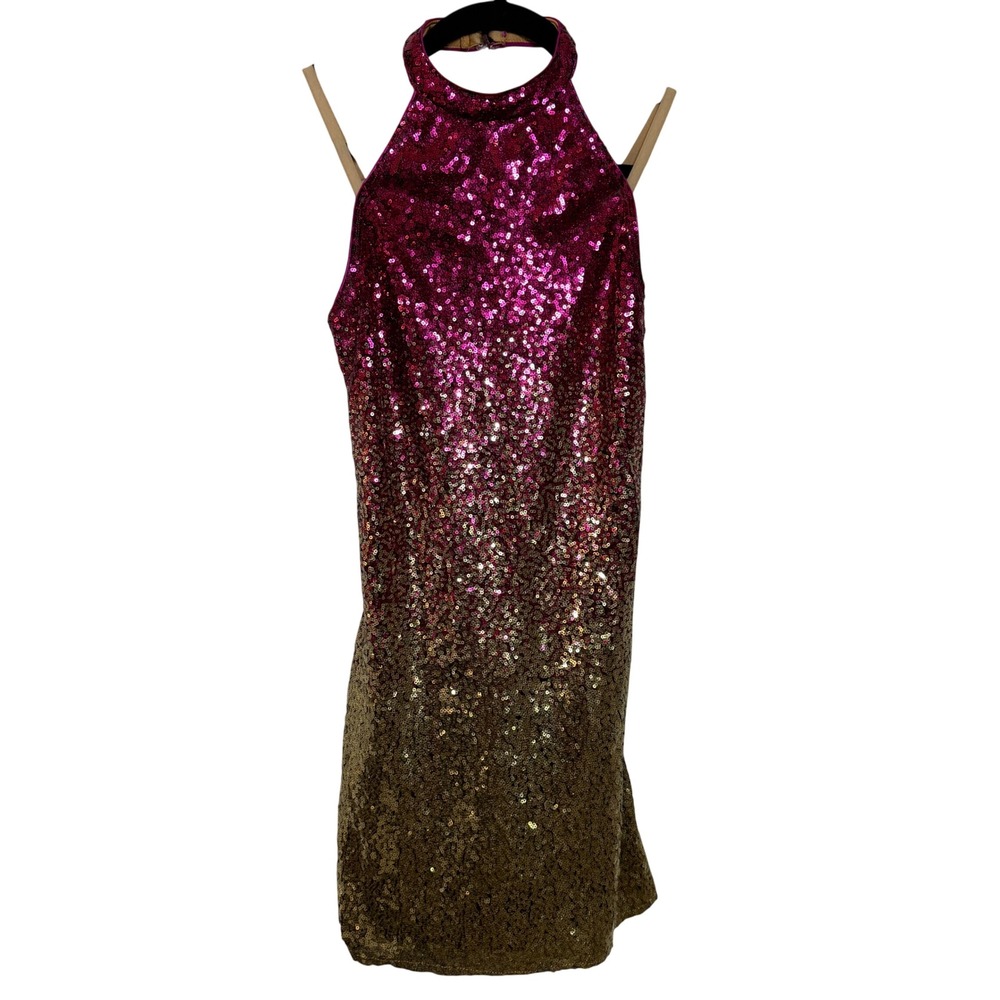 Revolution Dancewear RC22730 Adult Medium Fuchsia Gold Sequin Biketard Costume